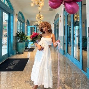✨whimsical flowy white midi dress✨